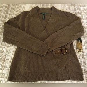 NWT Lauren by Ralph Lauren Cashmere Blend Faux Wrap Sweater
